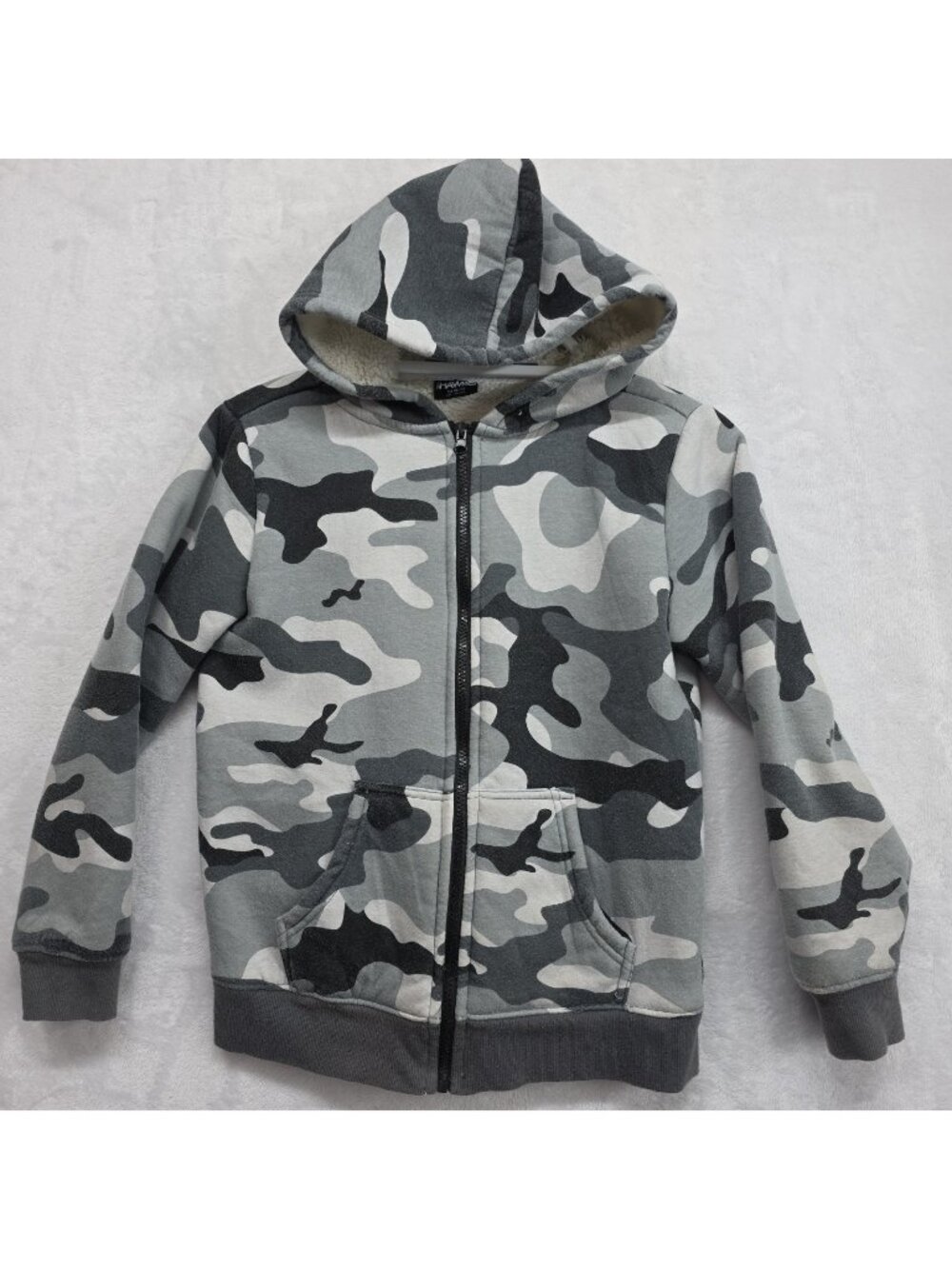 Tony Hawk Heavyweight Boys 10/12 Black Gray Camo Full Zip Hoodie Sherpa Lined